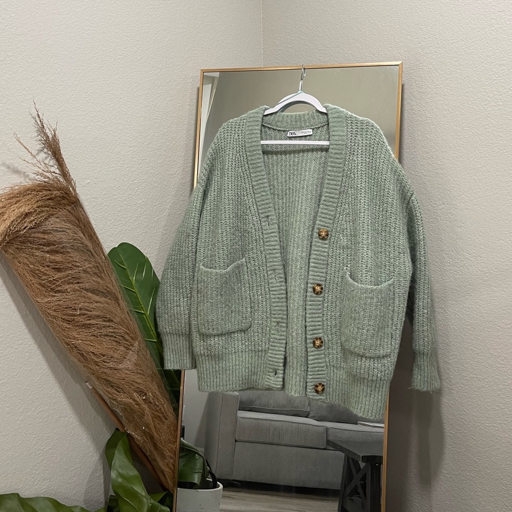 Mint green zara knit sweater.